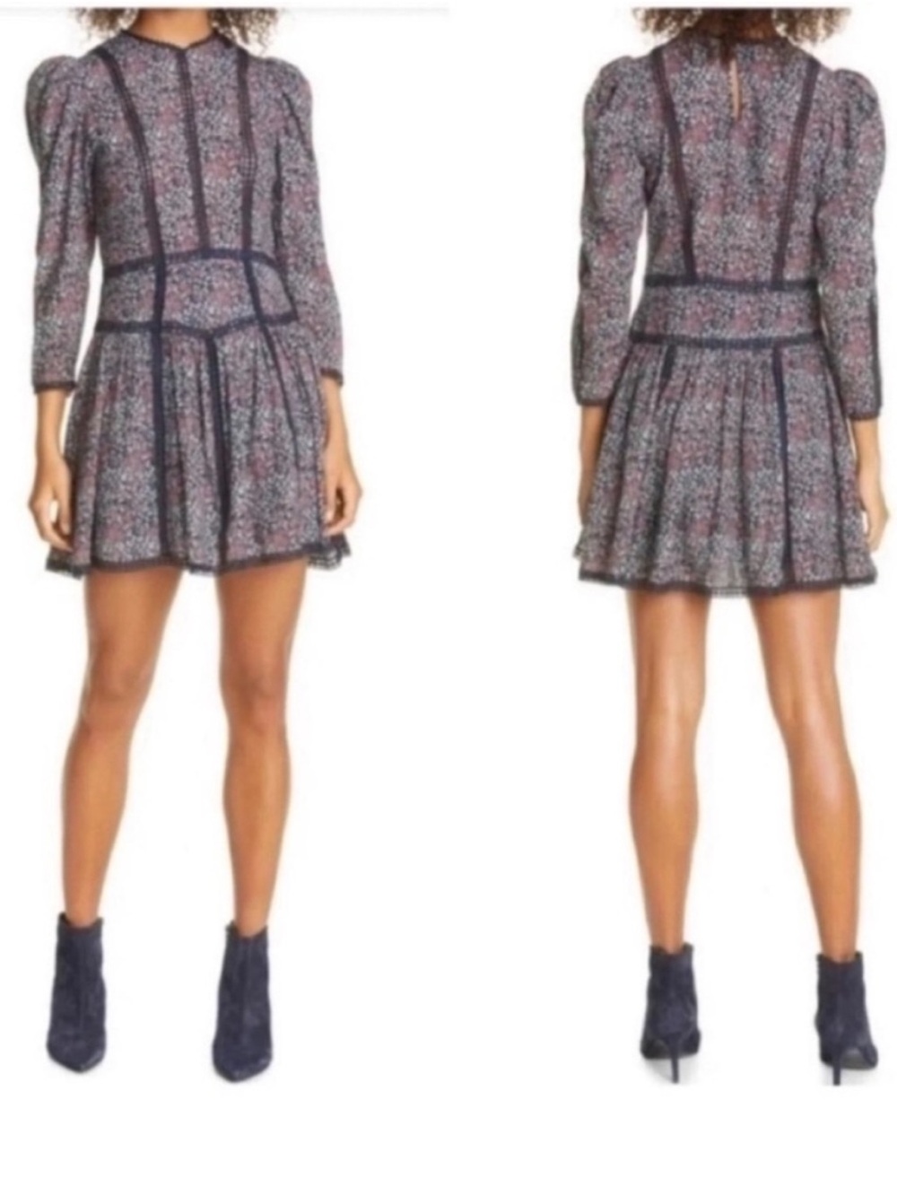 Rebecca Taylor La Vie Lilou Floral Lace Cotton Long Sleeve Mini Dress